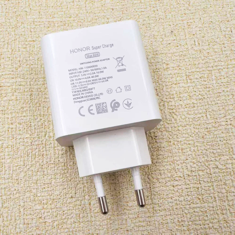 Honor 66W Charger EU SuperCharge PD/QC 3.0 2 Ports Quick Charge For Honor 300 100 Pad GT2 Pro Magic 8 7 6 &1M 6A PD Type C Cable