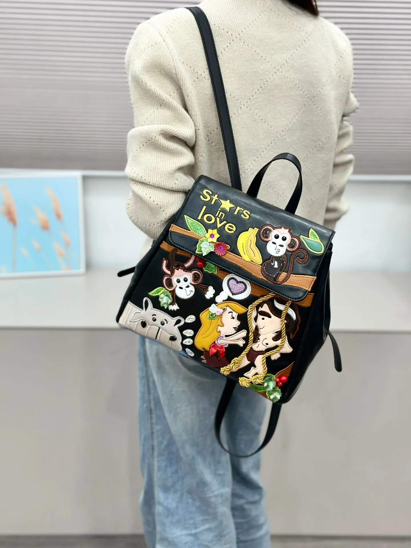 New Adult's Backpack Cartoon Animation 3D Embroidery Theme Schoolbag Unisex Large Capacity Bookkpack Women and Man's Travel Bag