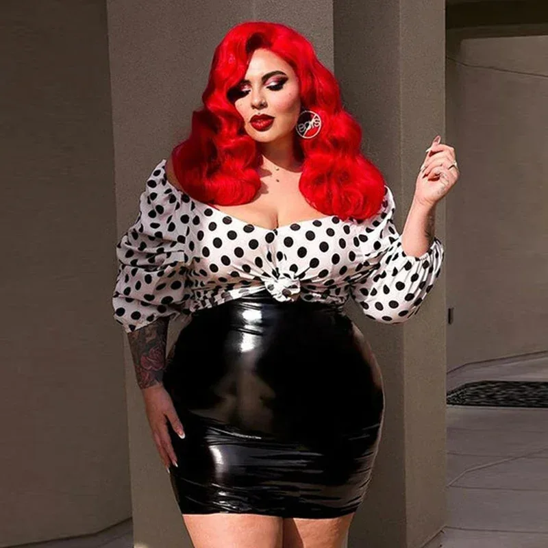 Sexy Faux Latex Leather Skirt Woman Zipper Bodycon Slim Mini Pencil Skirt High Waist Plus Size 3XL 4XL PU Shiny PVC Skirt Custom