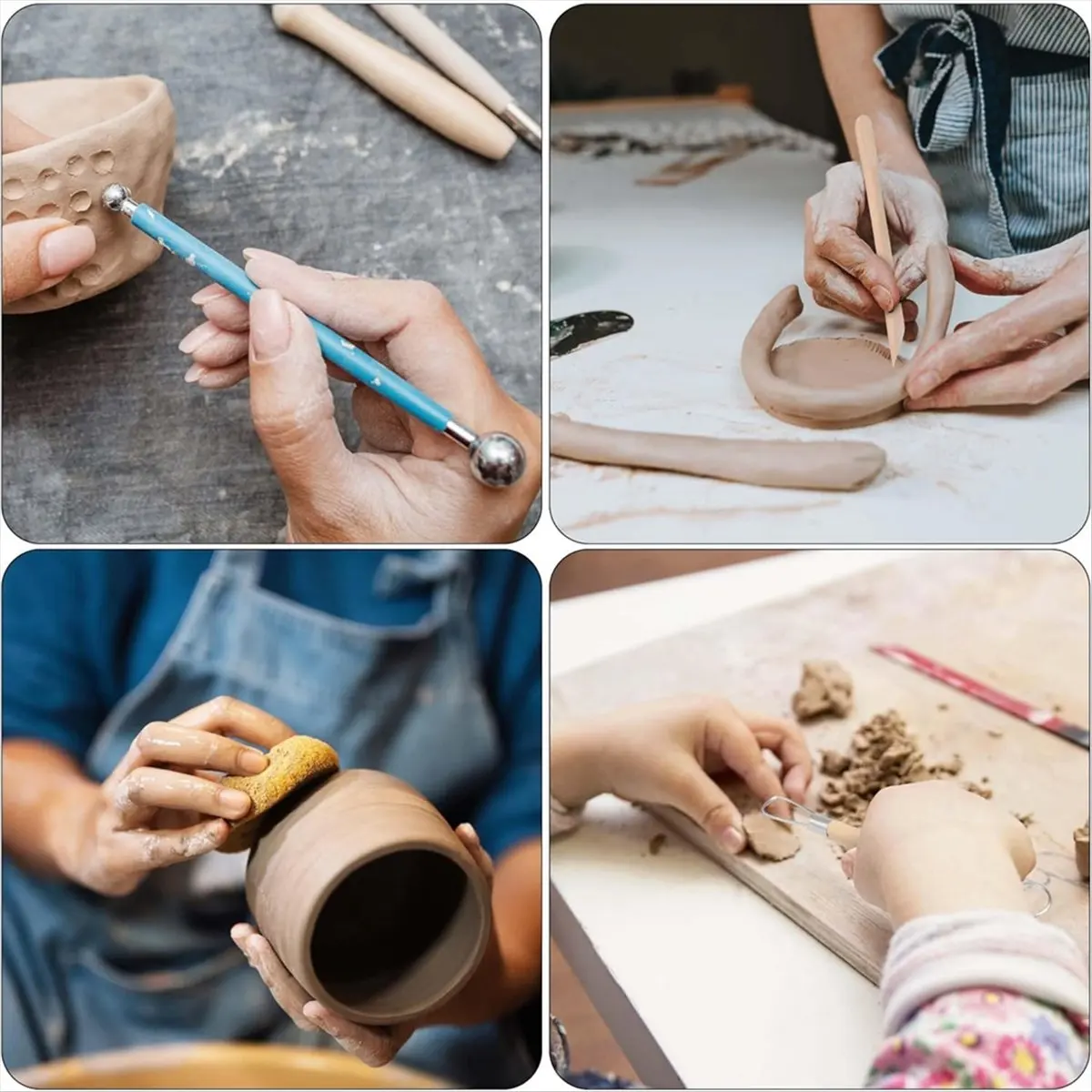 A24I مجموعة طين بوليمر مكونة من 24 قطعة، أدوات الفخار، مجموعة الفخار، أدوات نحت الطين، مجموعة أدوات نقطة مع قلم كروي لتجفيف الهواء #5