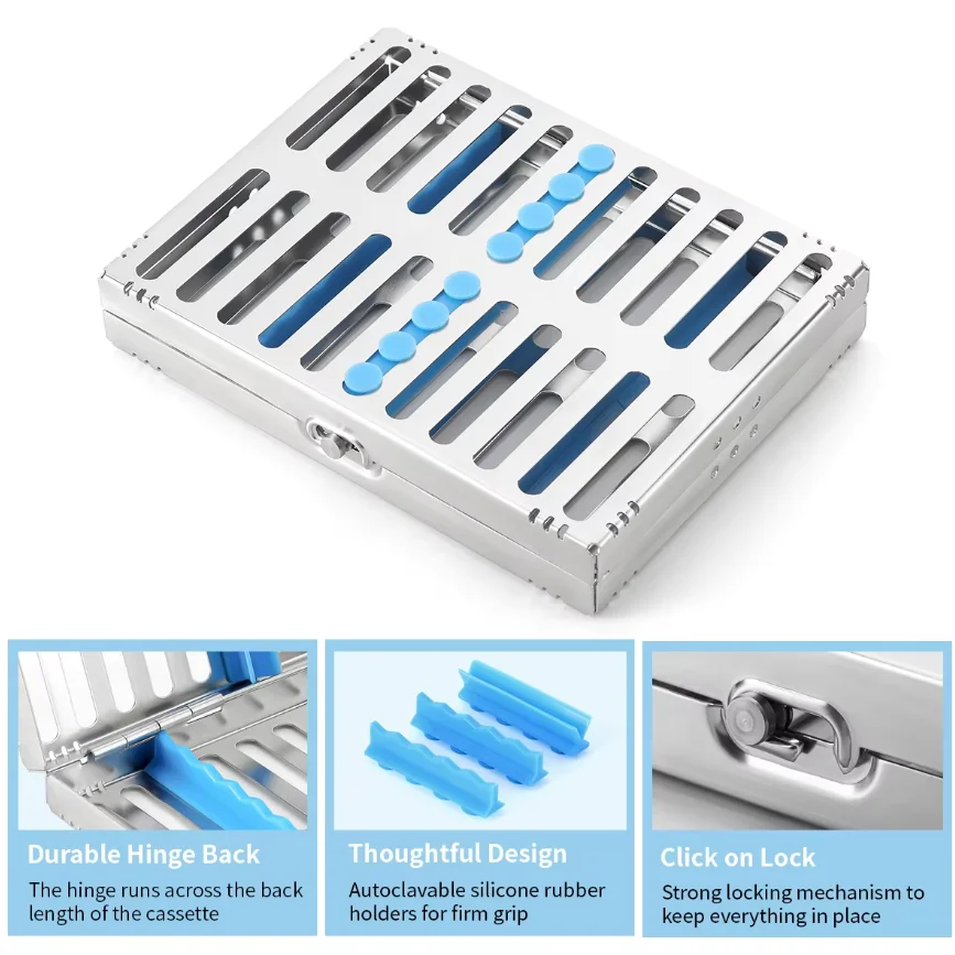 Dental Instrument Sterilization Box Stainless Steel Rack Surgical Autoclavable Dental Cassette File Burs Disinfection Tool