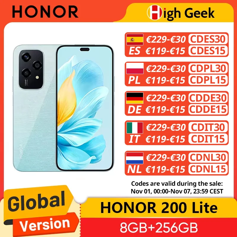 New Global Version HONOR 200 Lite 5G Smartphone 108MP Main Camera 6.7