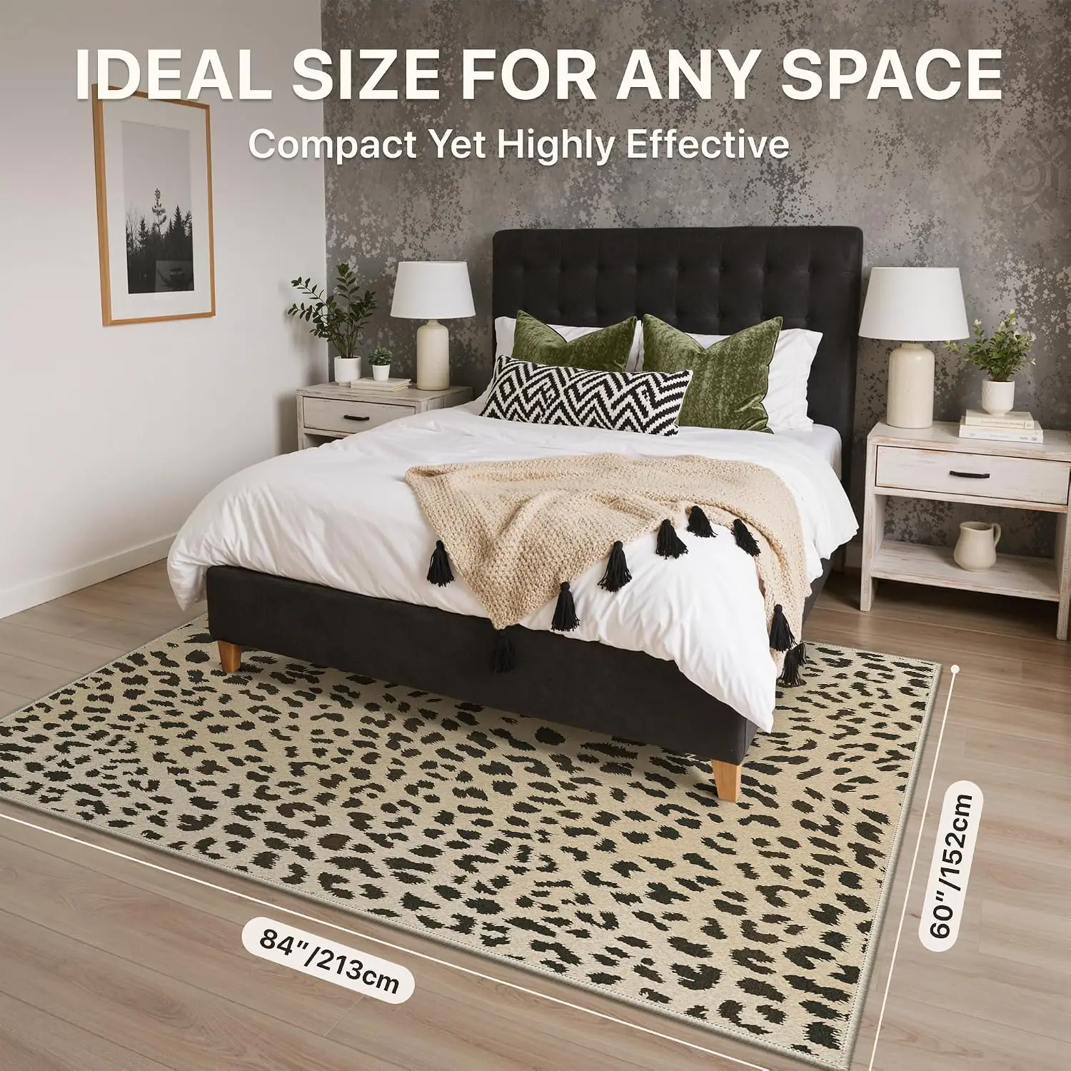 Beige Leopard Area Rug, Cream Base Dark Spot Animal Print, Non-Slip Washable Mat for Living Room Sofa Dining Room Indoor Decor