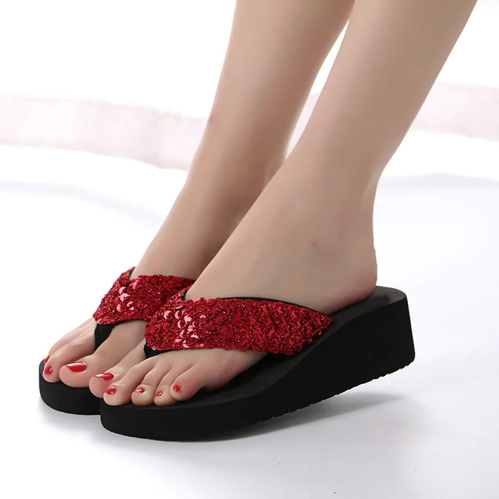 Sexy Women Sequins Slippers Indoor Outdoor Mixed Colors Flip Flops Memory Foam Soft Bottom Women Ultra Comfort Daily Slippers