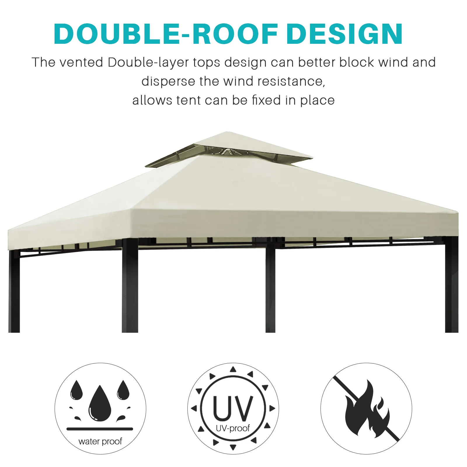 3x3m Replacement Roof for Gazebo Pavilion Roof Waterproof Double Roof Protective Cover Replacement Cover Roof Cover for Garden