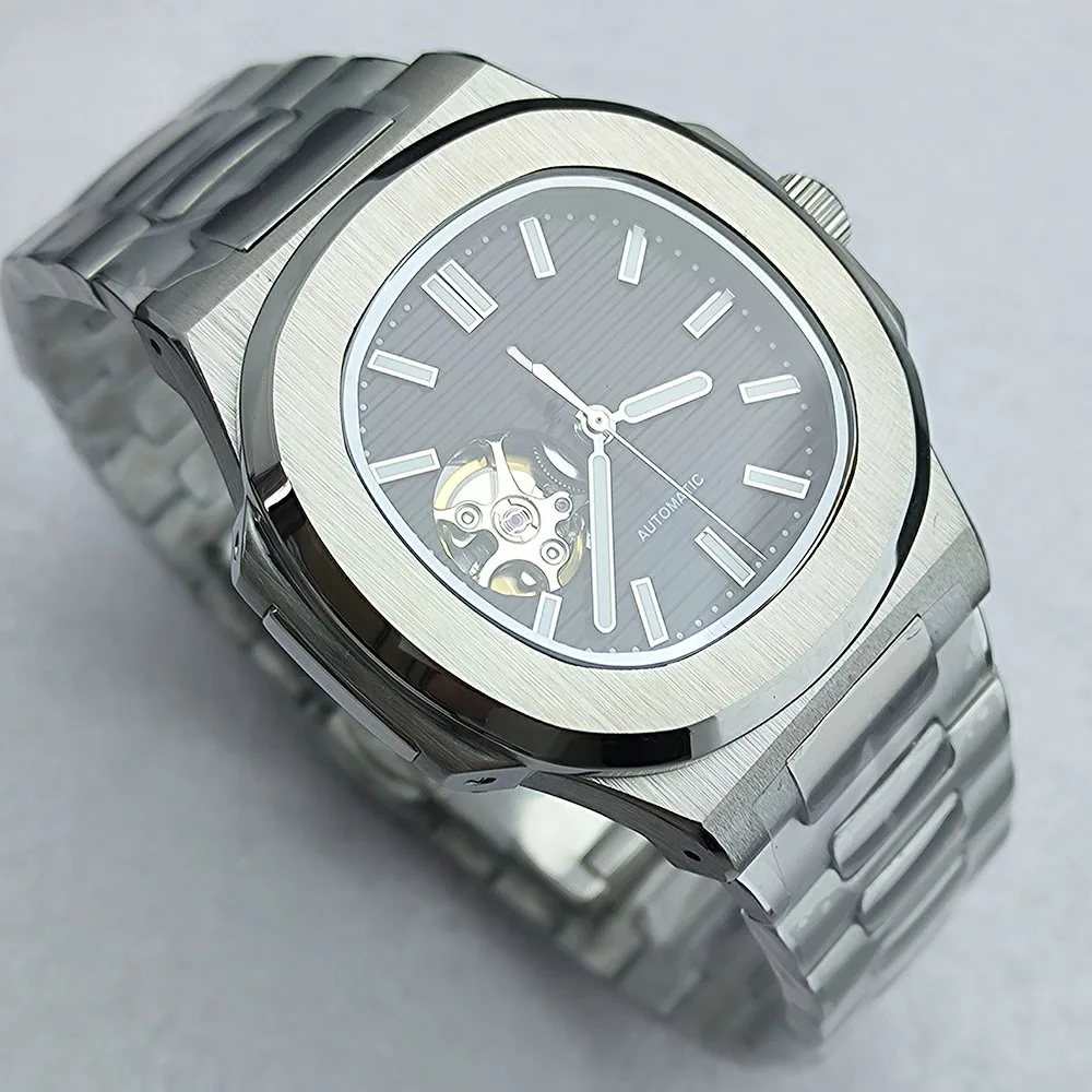 Orologio automatico da uomo NH38 in acciaio inossidabile da 40 mm quadrante multicolore vetro zaffiro spazzolato orologio da polso meccanico Lume