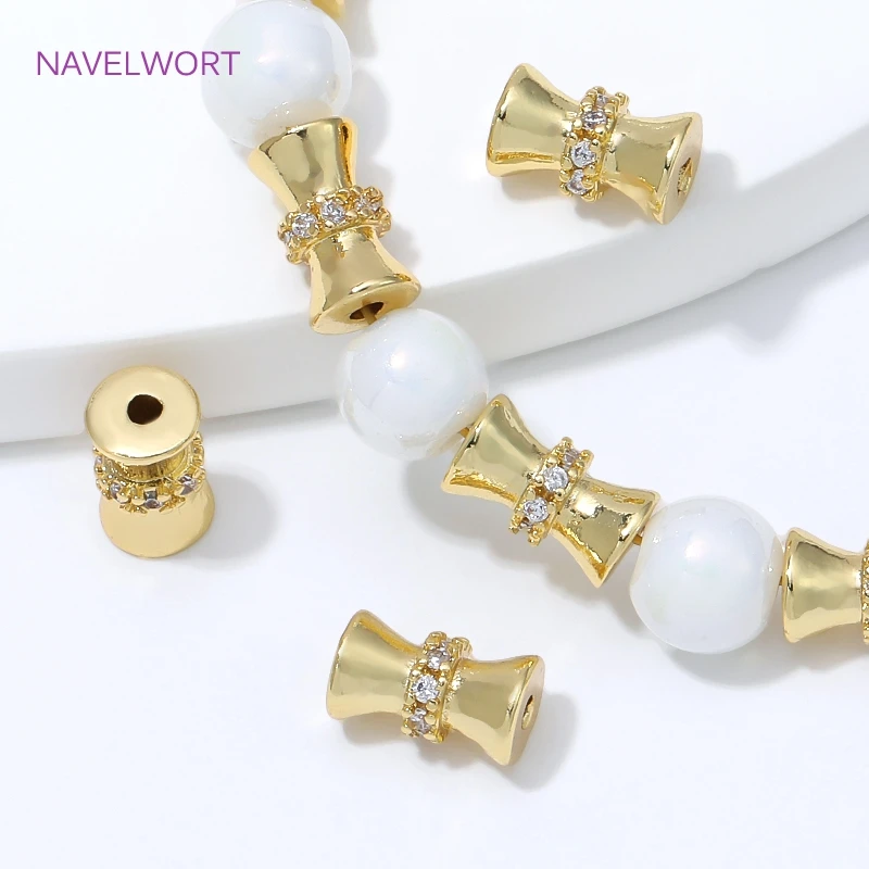8mm*4.7mm Brass Beads Separators 18K Gold Plated Zircon Bow Bowtie Shape Spacer Beads,DIY Bracelet Jewelry Making Accessories