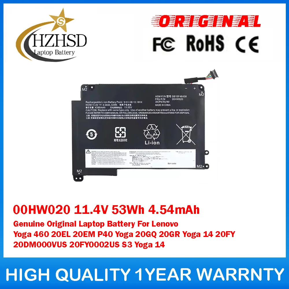 00HW020 11,4 V 53Wh 4,54mAh batería Original y genuina para ordenador portátil Lenovo Yoga 460 20EL 20EM P40 Yoga 20GQ 20GR Yoga 20FY 20DM000VUS