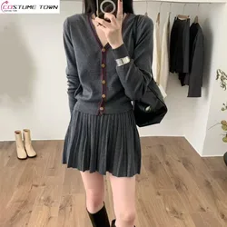 2024 Autumn New Style College Style Set Knitted cardigan sweater+Fashion pleated skirt two-piece set