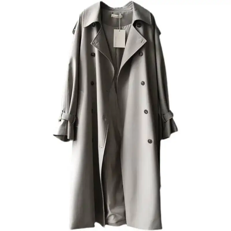Windbreak Women's Mid Length Trench Coat Elegant British Style Versatile Drape Waist Cinched Fit Petite French Casual Overcoat
