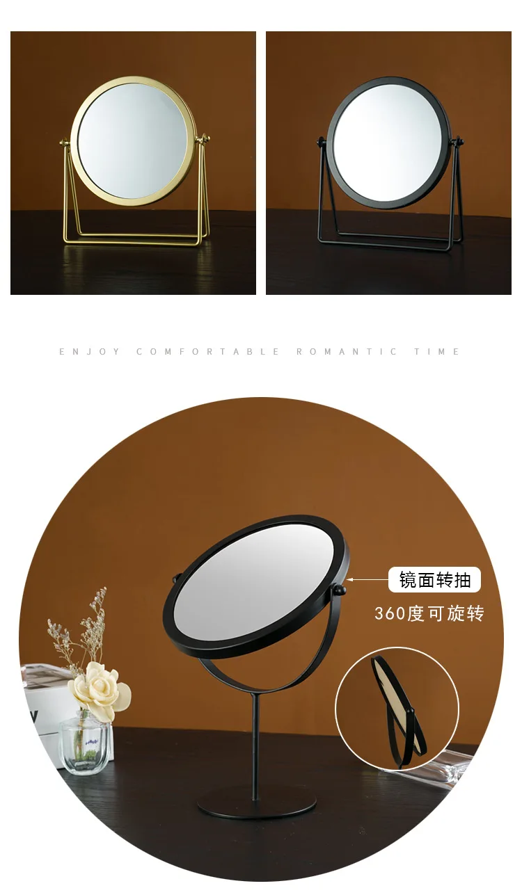 Makeup Mirror Simplicity Retro European Metal Gold Home Dormitory Desktop Square Round Vanity Cosmetic Mirror зеркал spiegel 거울