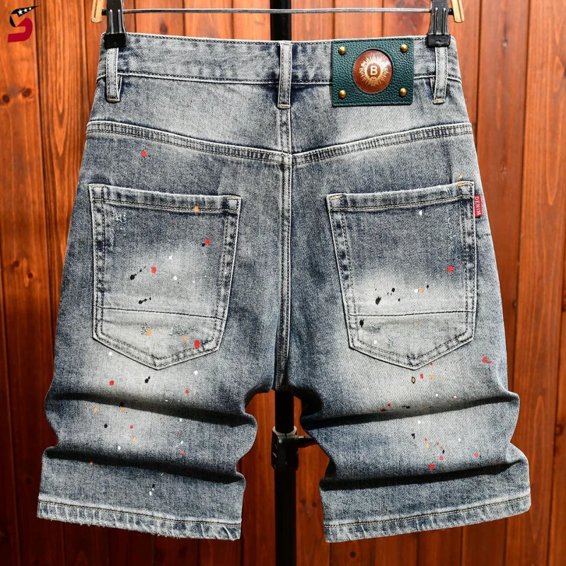 Men's Thin Lightweight Denim Pants with Holes, Casual Style, Knee Length, For Daily Summer Wear