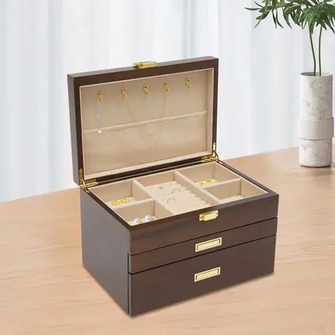 lager svart valnöt smyckeskrin modern örhängen ringar halsband armband arrangör julklappar födelsedagspresenter 12 best sales valnötslåda - №6