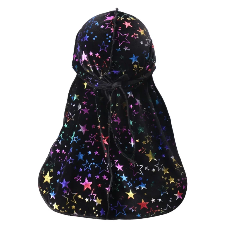 New Printed Men's Durag Hip-Hop Bandanna Cap Rapper Floral Turban Hat Velvet Women Spandex Du-rag Long Tail Headwear