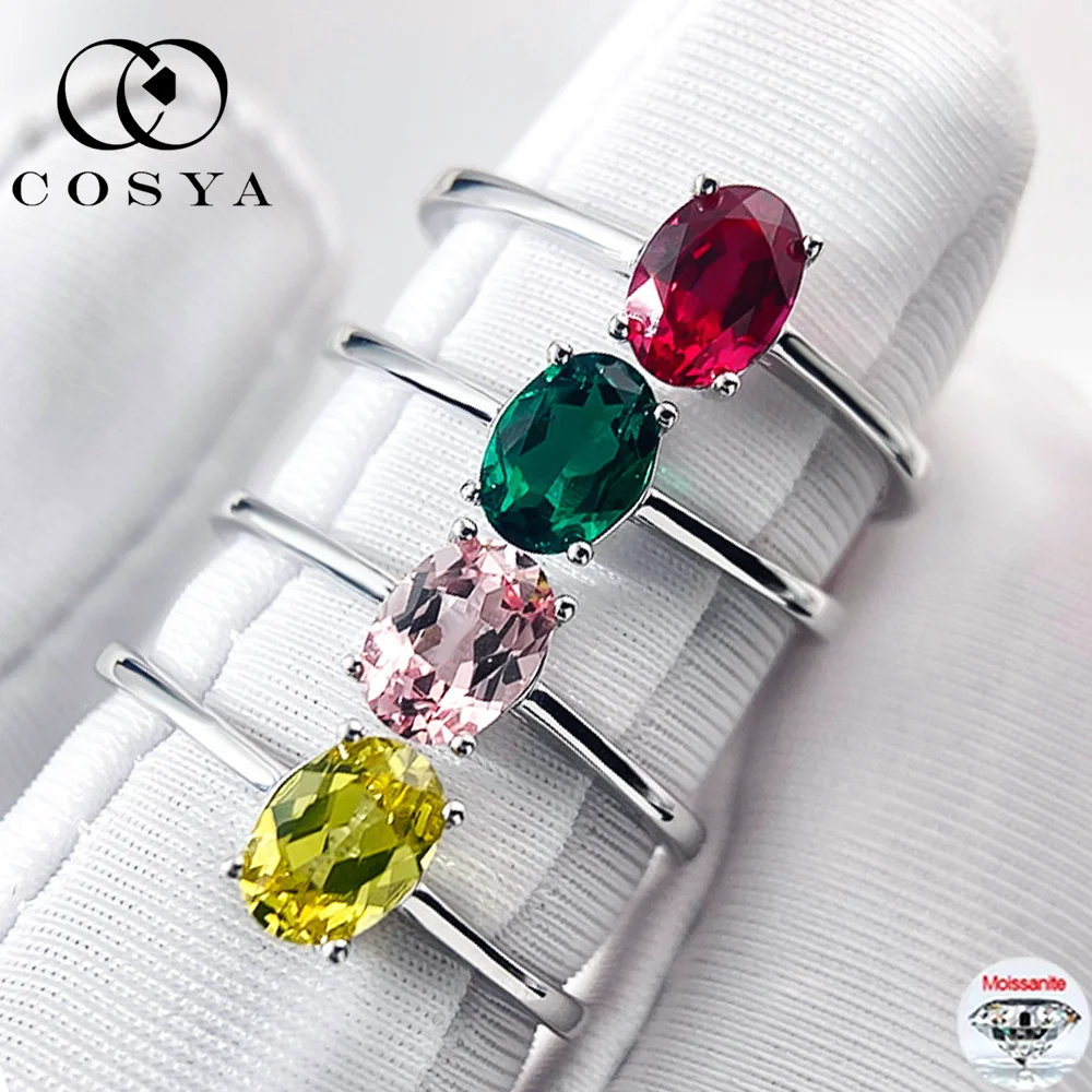 

COSYA 1 карат 5*7 мм овальная огранка зомбианский изумруд/рубиновое кольцо для женщин 100% стерлинговое серебро 925 пробы обручальное кольцо ювелирные изделия подарки