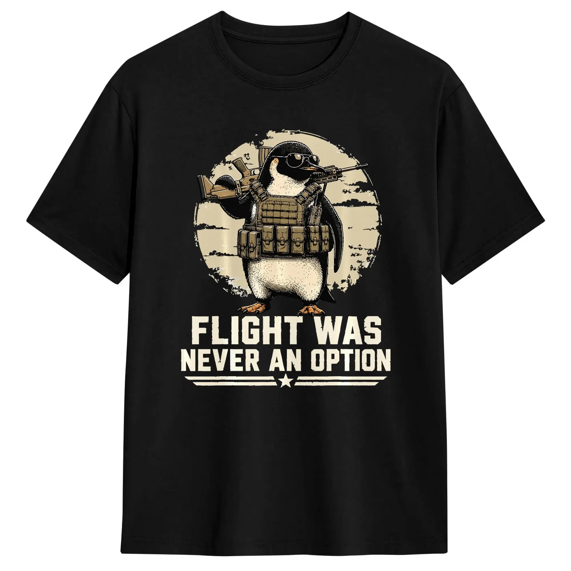 Mens T Shirt Flight was Never an Option Tactical Penguin Retro Bird Meme T Shirts Novelty  Summer Tees Funny Pure Cotton Tops