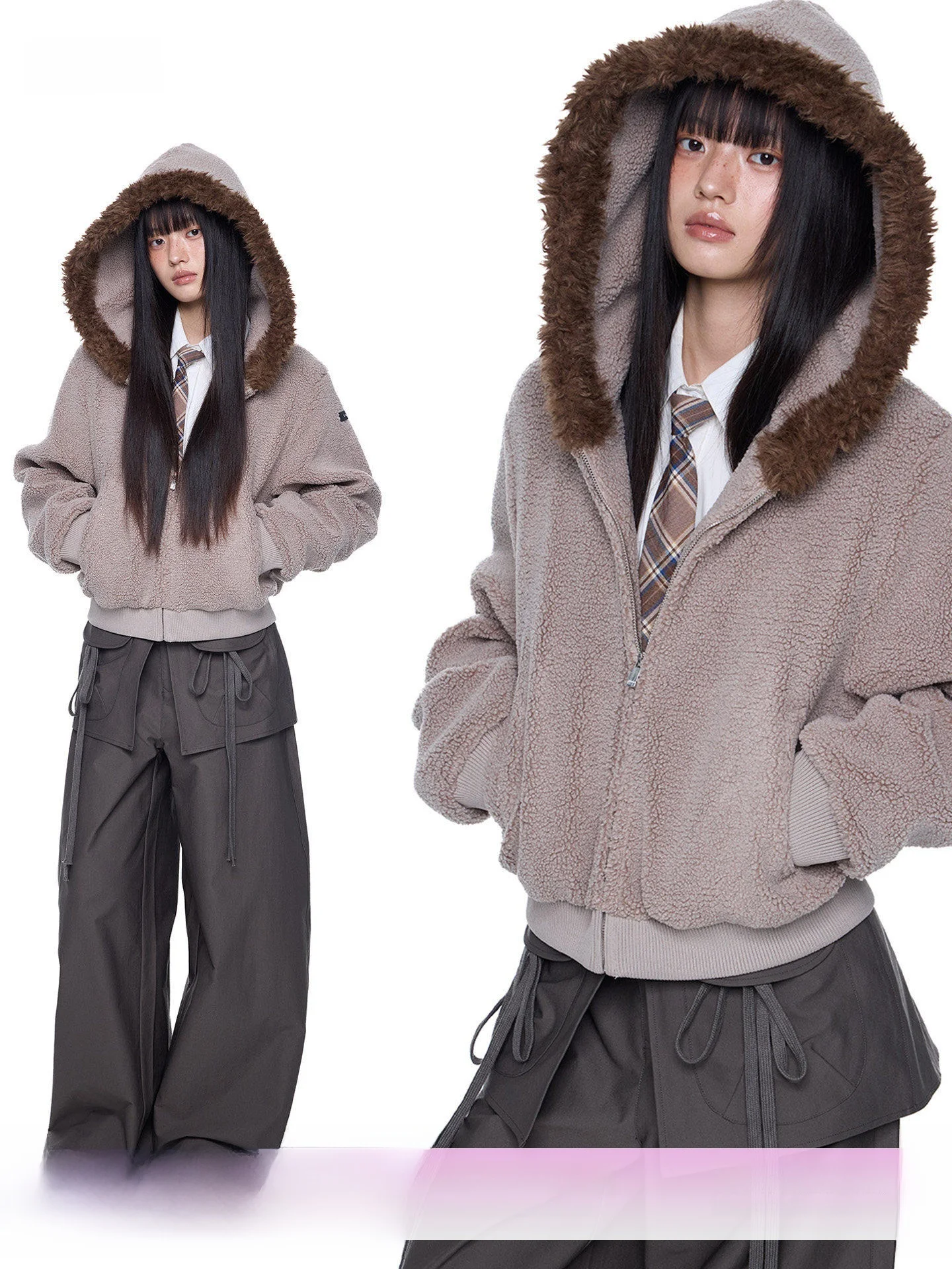 

Женский повседневный свободный кардиган-куртка EZEK с капюшоном и воротником из искусственного меха, дышащий, из полиэстера, короткое пальто-топ