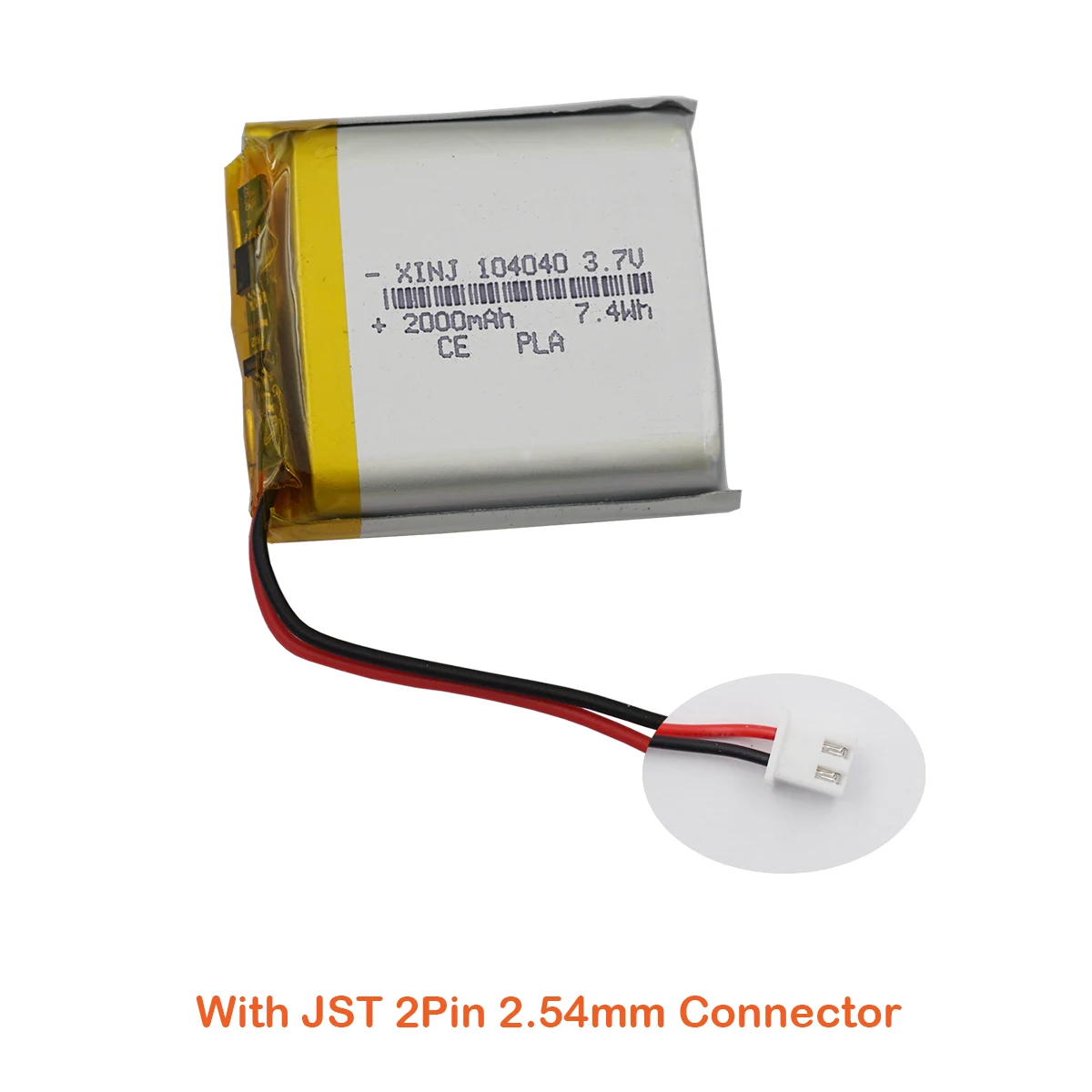 3.7V 2000mAh 7.4Wh Li-Polymer Li Lipo Battery 104040 JST 2Pin 2.54mm Connector For GPS Car Camera LED Light DashCam Tablet PC