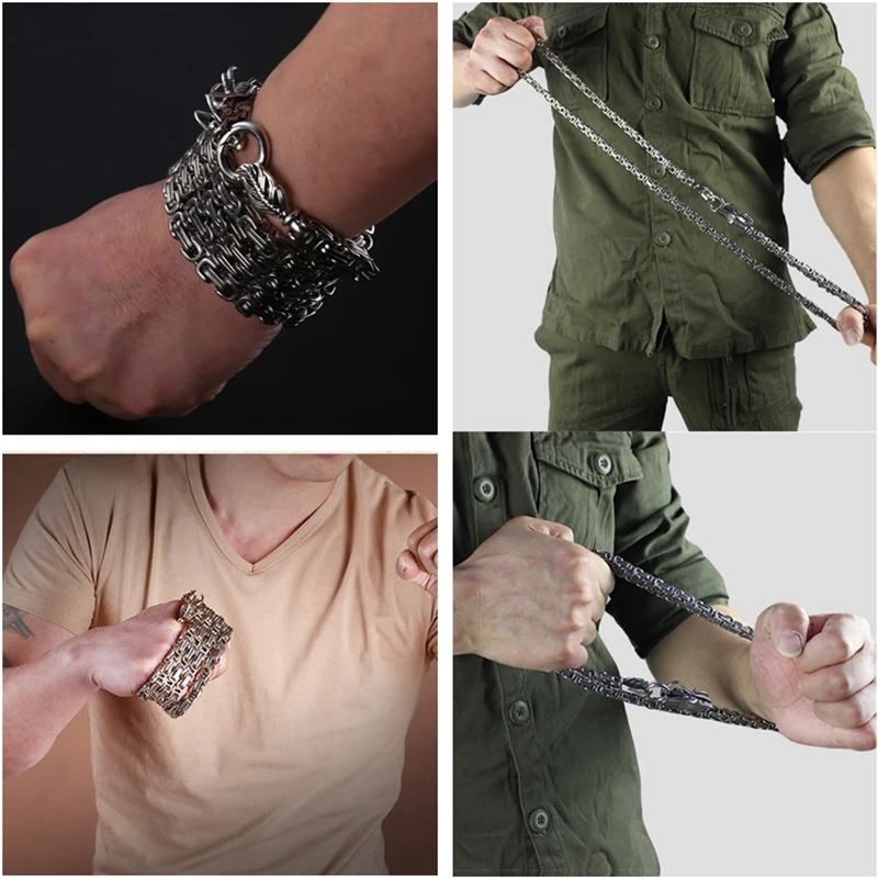 Chain Steel Whip Self-defense Bracelet Weapon Long Whip Spring Steel Tactical Whip Self-defense Supplies Car Outdoor Equipment