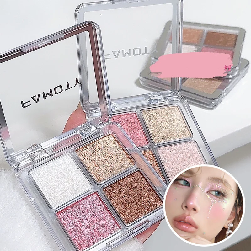 4-color Glitter Eye Shadow Tray Eye Brightening Highlight Facial Palette Pearlescent Eye Shadow Eye Makeup Korean Cosmetic