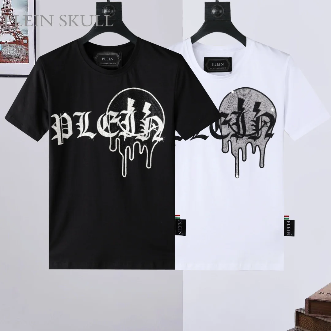 2026 Summer Trendy PP Hot Diamond Printed Men Top Short Sleeve Summer Slimming High Street Cotton T-shirt Punk Unisex Party Tee