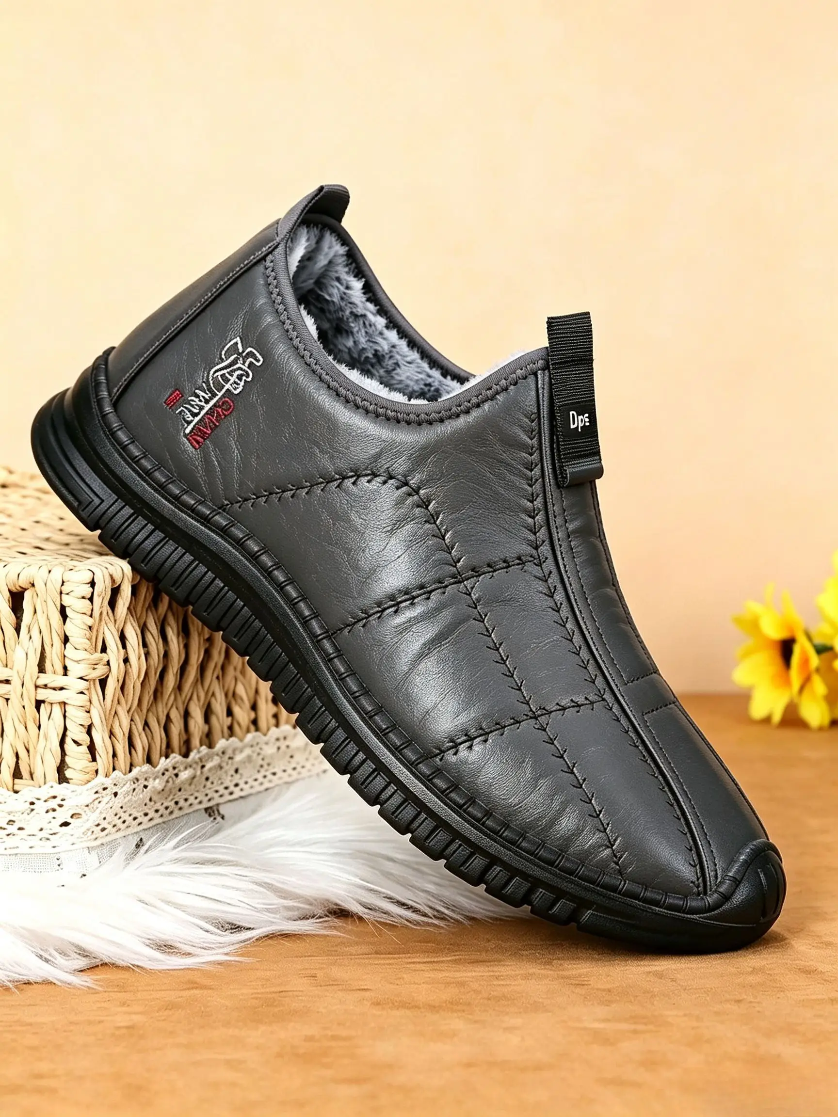 Dicke, rutschfeste, warme Schneestiefel für Herren, mit Plüschfutter, knöchelhohe Stiefel, geeignet als bequeme Freizeitbekleidung für den Winter. – Detail 9