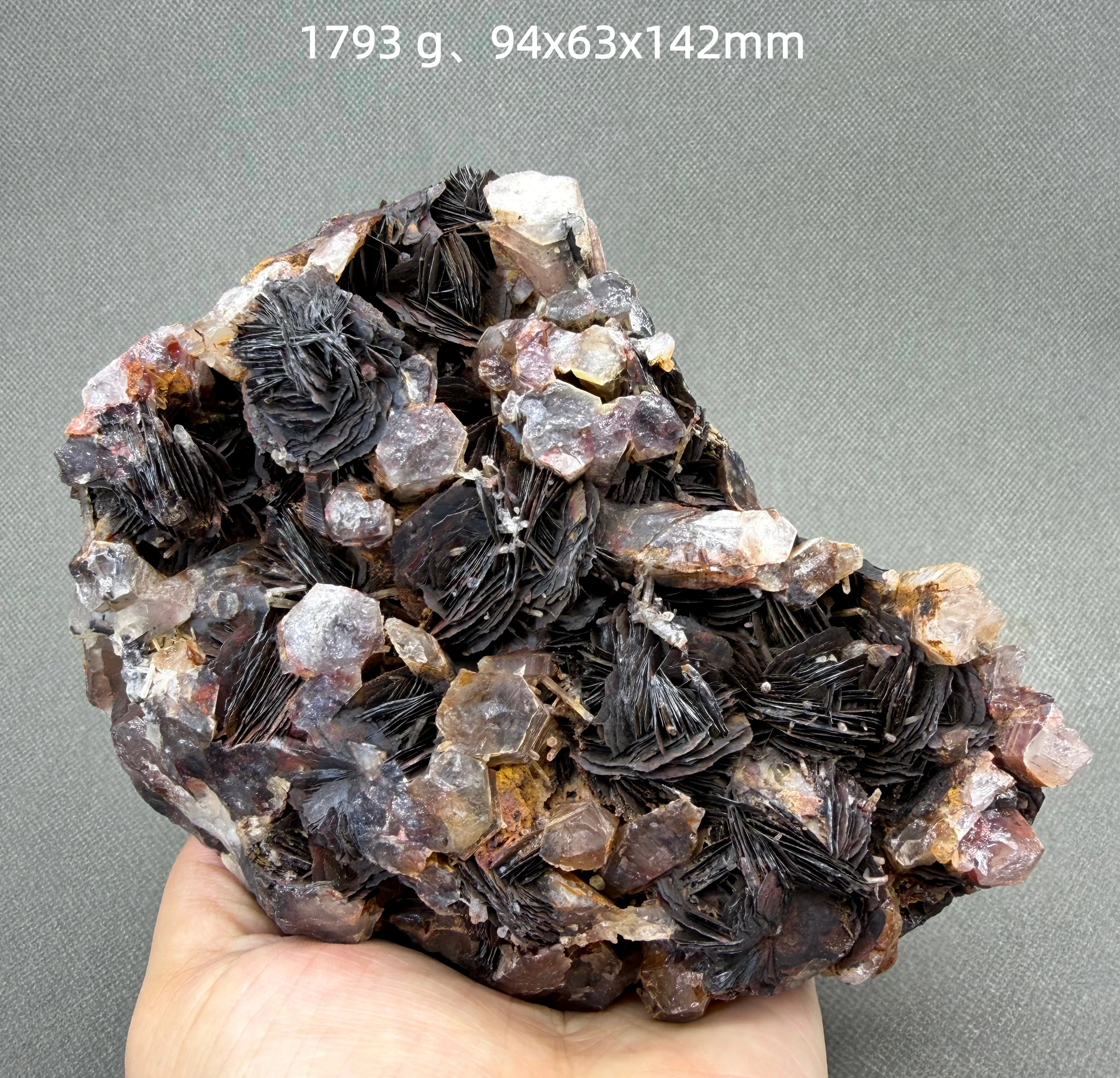 Natural Specularite Specular hematite mineral specimen + healing quartz crystals and stones rock gemstone