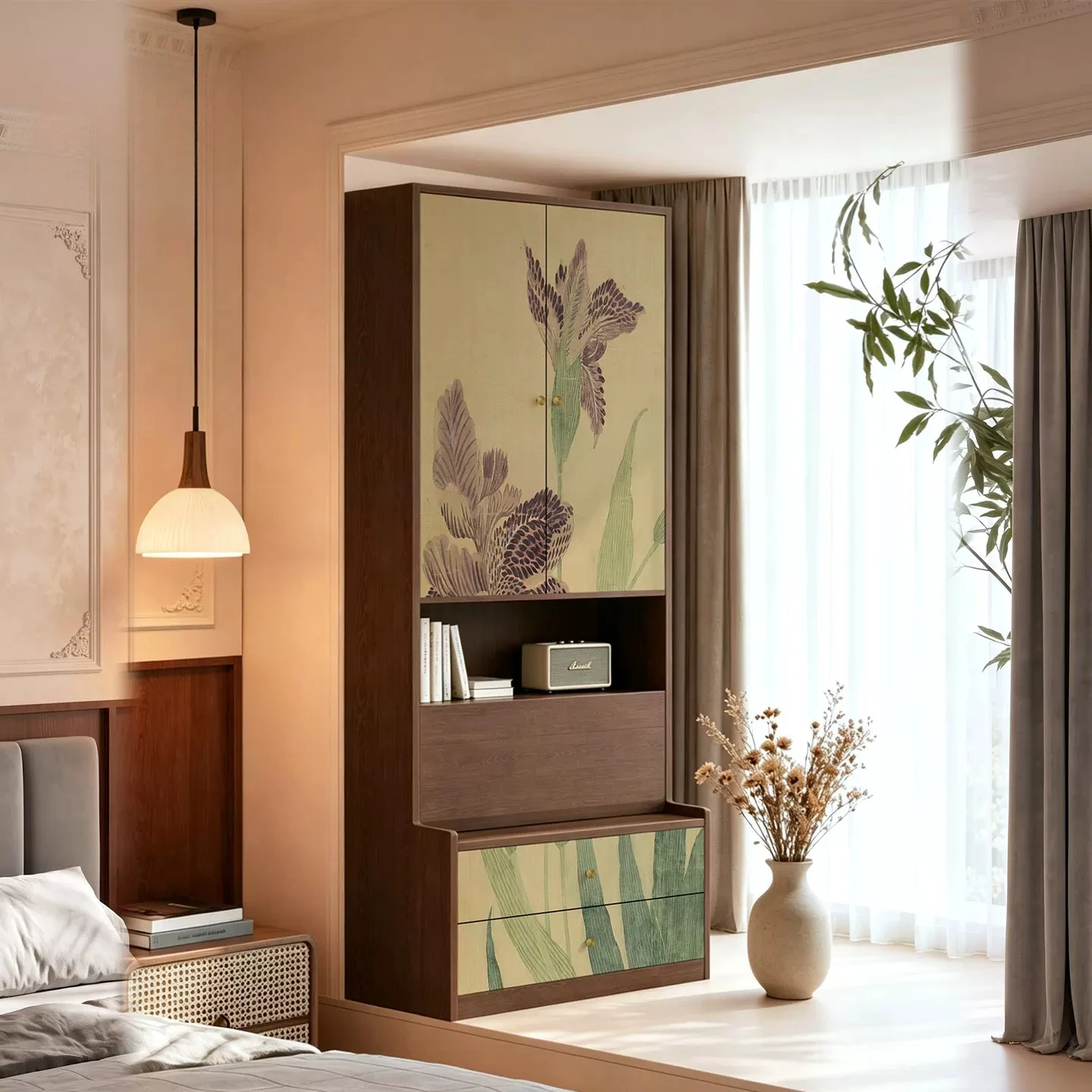 Iris medieval solid wood bay window cabinet household bedroom bay window storage cabinet hotel room balcony bay window bookcase