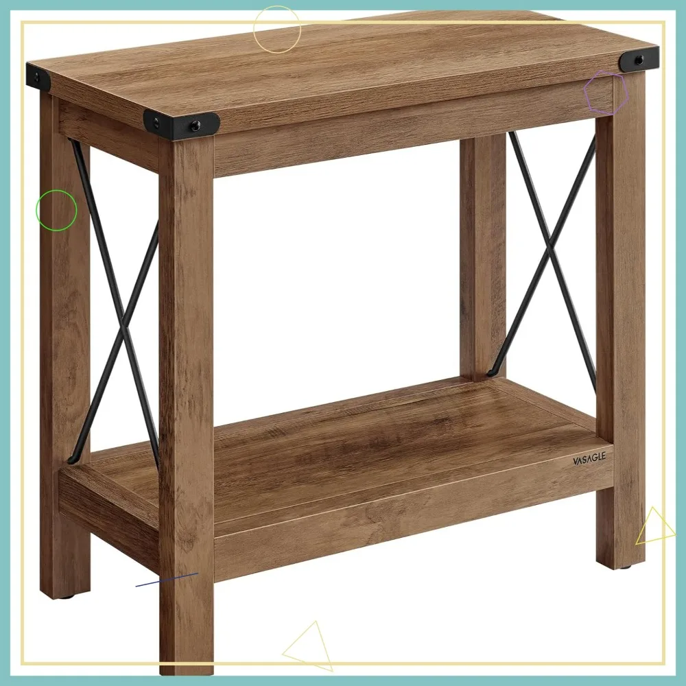 

2-Tier End Table with Bottom Shelf, Nightstand for Small Spaces, Living Room & Bedroom Farmhouse Style in Honey Brown