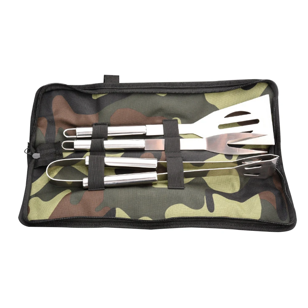 

3 pcs BBQ Grill Tool Set Durable Stainless Steel Compact Lightweight Portable Outdoor Camping Picnic Accessories