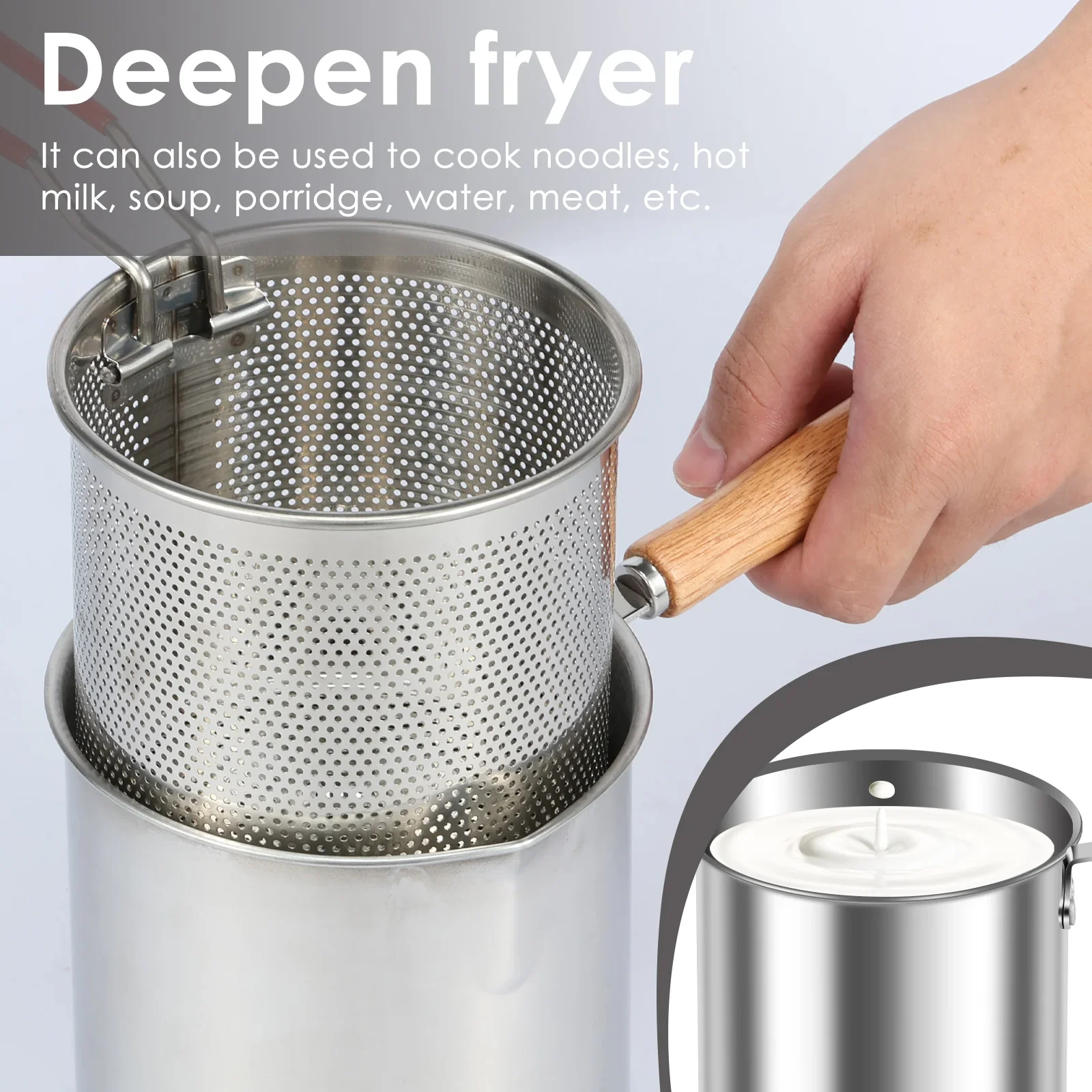 Deep Fryer Pot with Strainer Basket Stainless Steel Deep Frying Pot with Handle Lid Oil Mini Fryer Frying Fish Shrimp Chicken