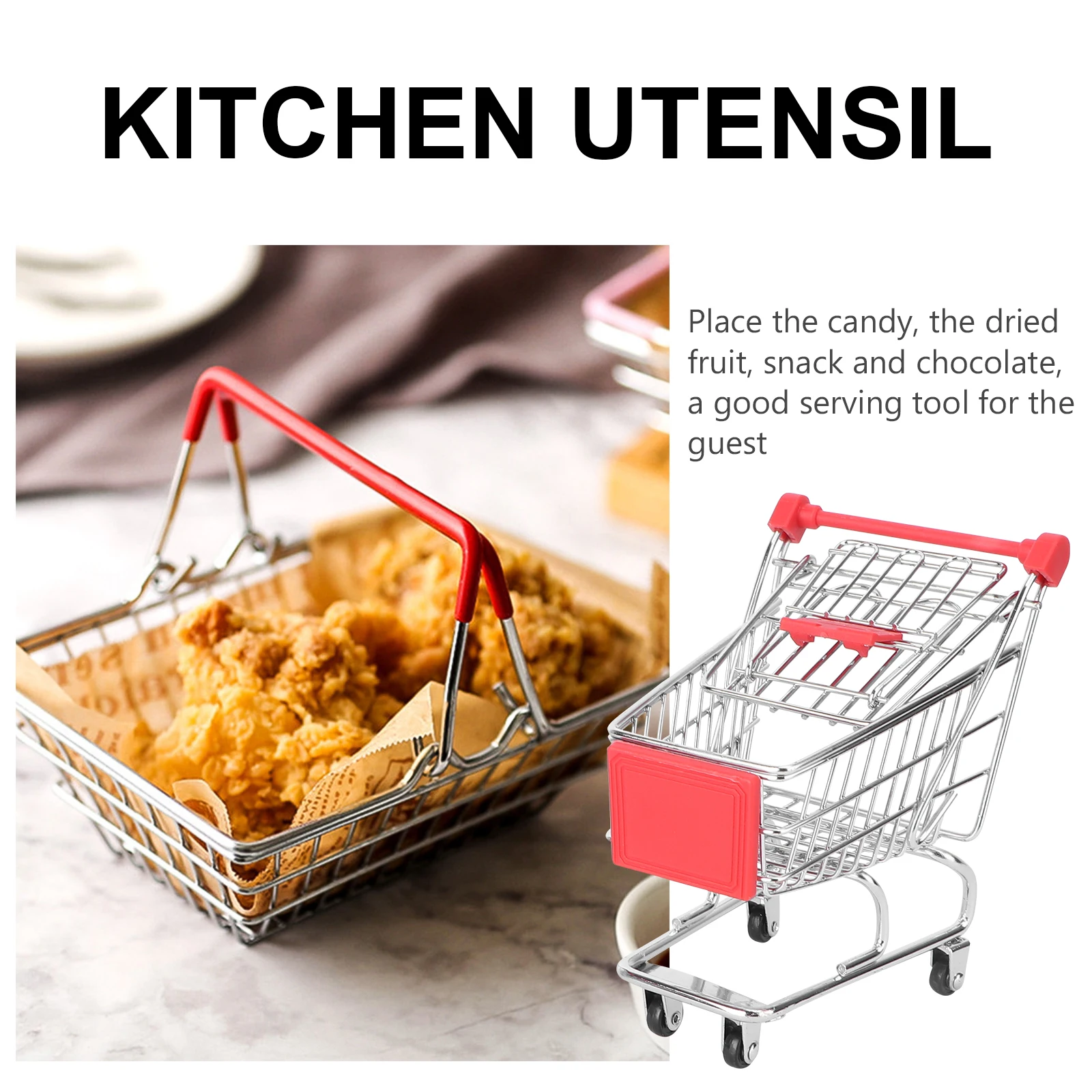 

2Pcs Mini Cart Shaped Food Basket Snack Holder Mesh Stainless Steel Fruit Tray Kitchen Utensil Fried Food