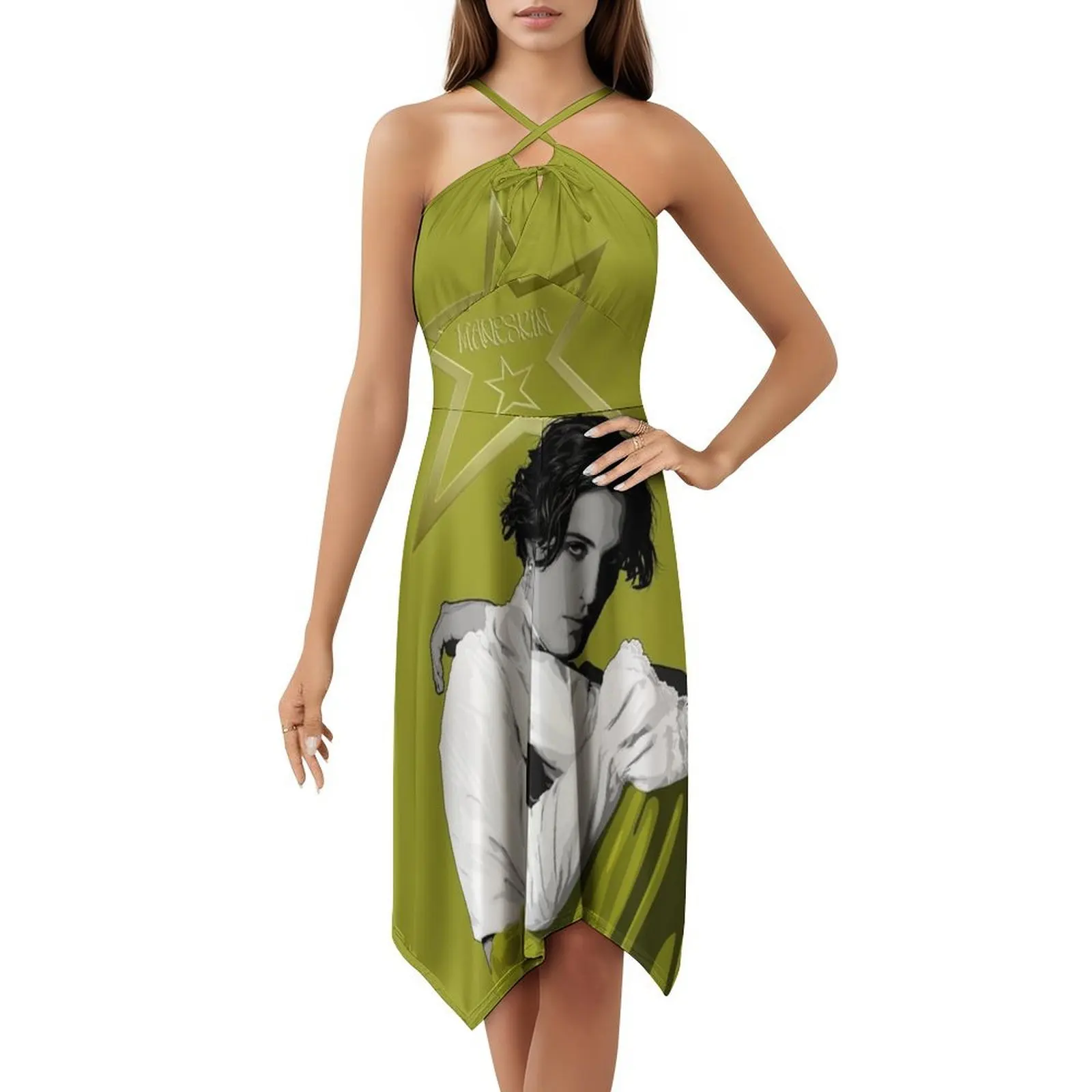 Maneskin-Damiano David 1 Vintage Bohemian Dress Puff Sleeve Or Sleeveless Options For Women Dress Maneskin Damiano David Music