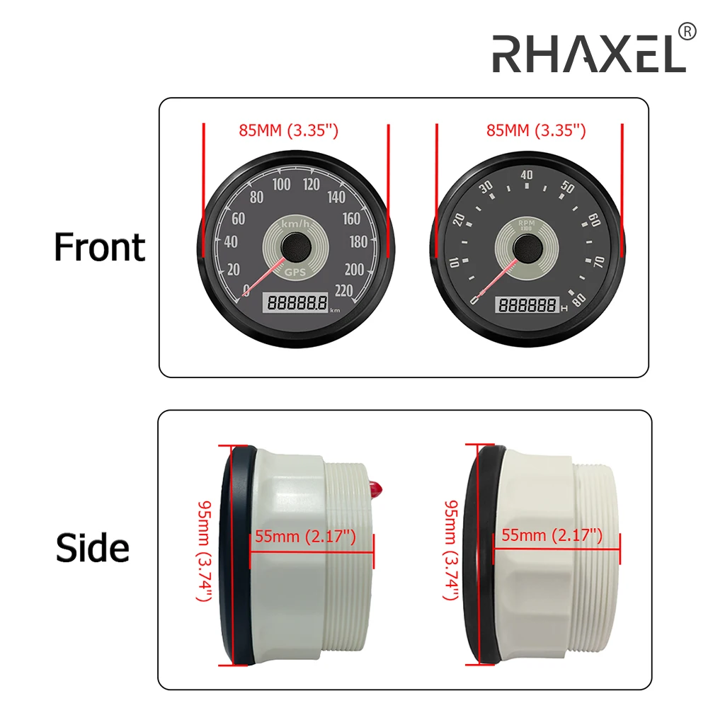 RHAXEL Gauge Kit 85mm (3 3/8'') GPS Speedometer Odometer 220km/h Speedo Gauge Tachometer 0-8000RPM with Backlight for Racing RV