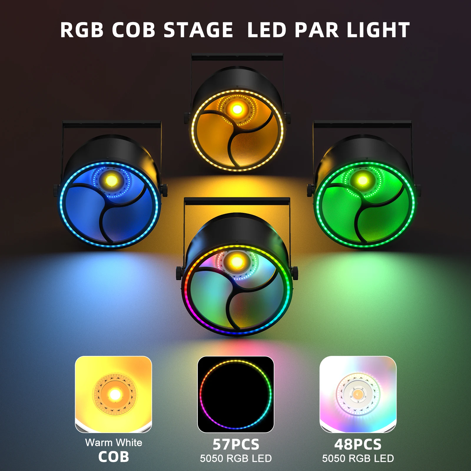2PCS RGB COB LED Par Lights Stage Retro Lights DMX512 Linear