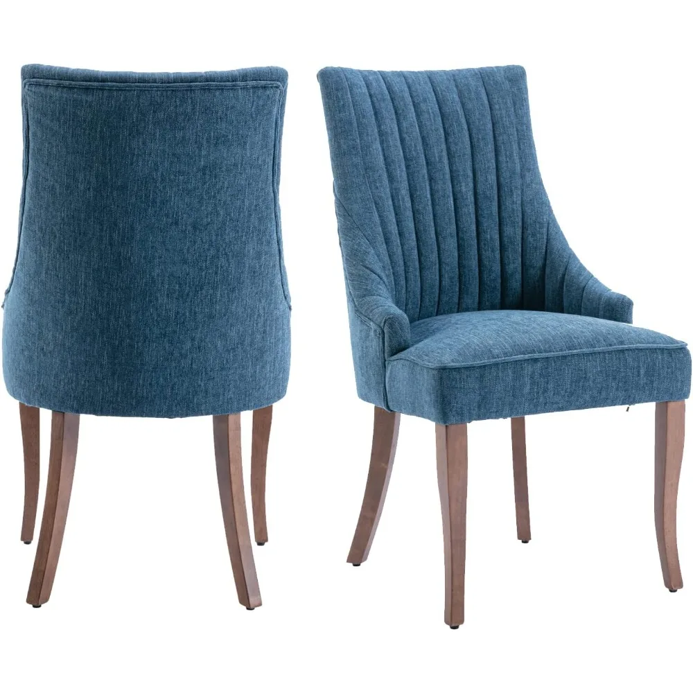 

Linen Dining Chairs Set of 2 Channel Tufted Kitchen Dinner Chair Comfy Fabric Upholstered Accent Chair with Solid Wood Legs