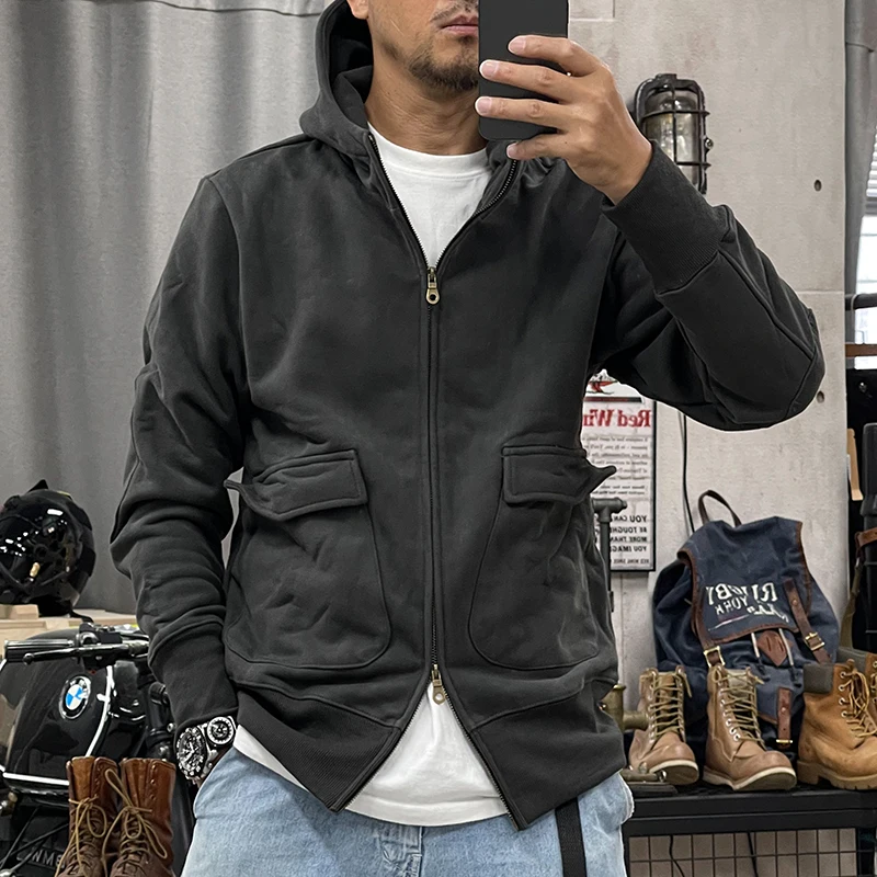 Кардиган с капюшоном, мужская однотонная куртка в стиле ретро, весенне-осенние модели, флисовый свитер в американском стиле ретро, топ на двойной молнии, тонкий повседневный