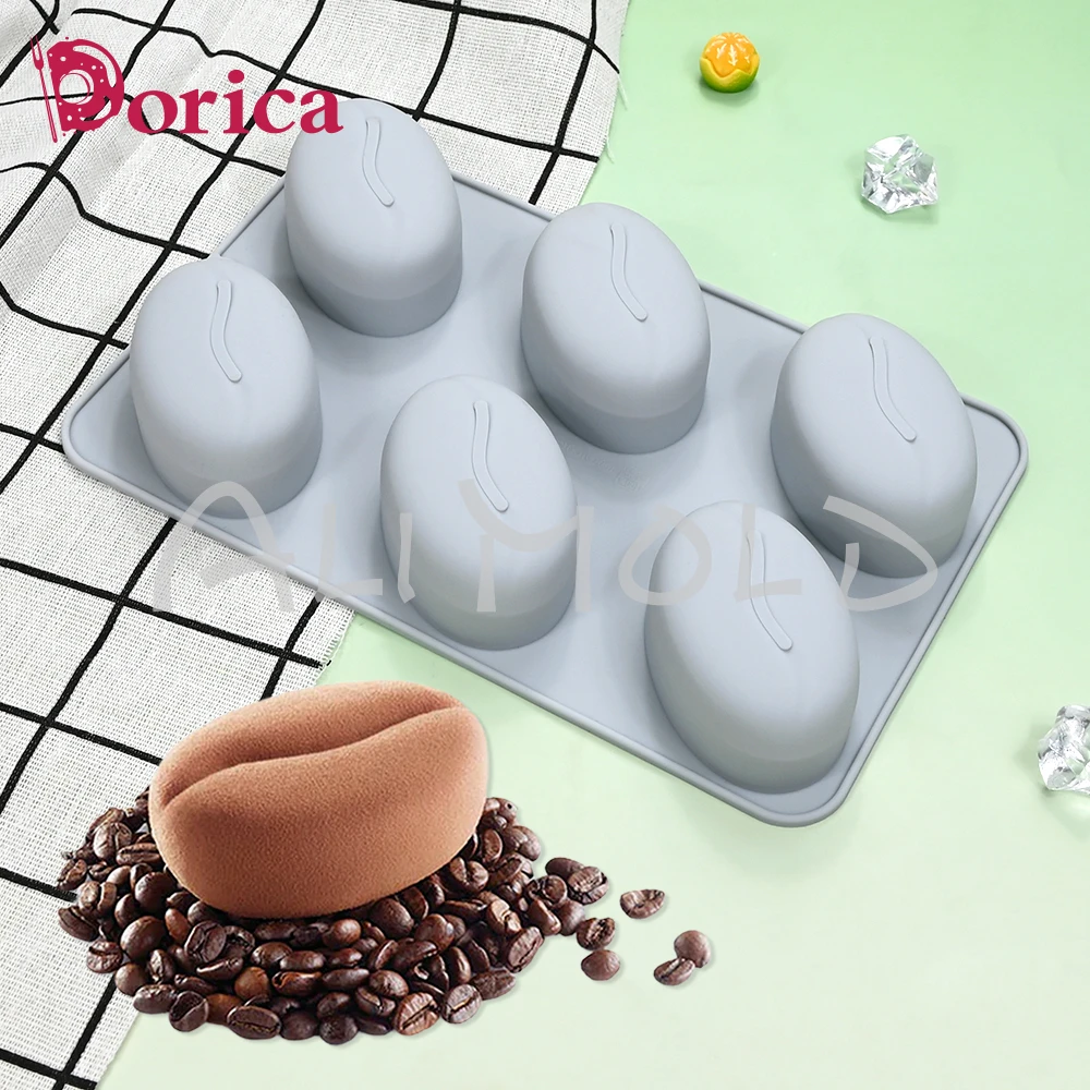 Dorica 6 Holes Coffee Bean Silicone Mold DIY Jelly Pudding Pastry Chocolate Mousse Mould Aroma Soap Candle Molds Cake Decorating