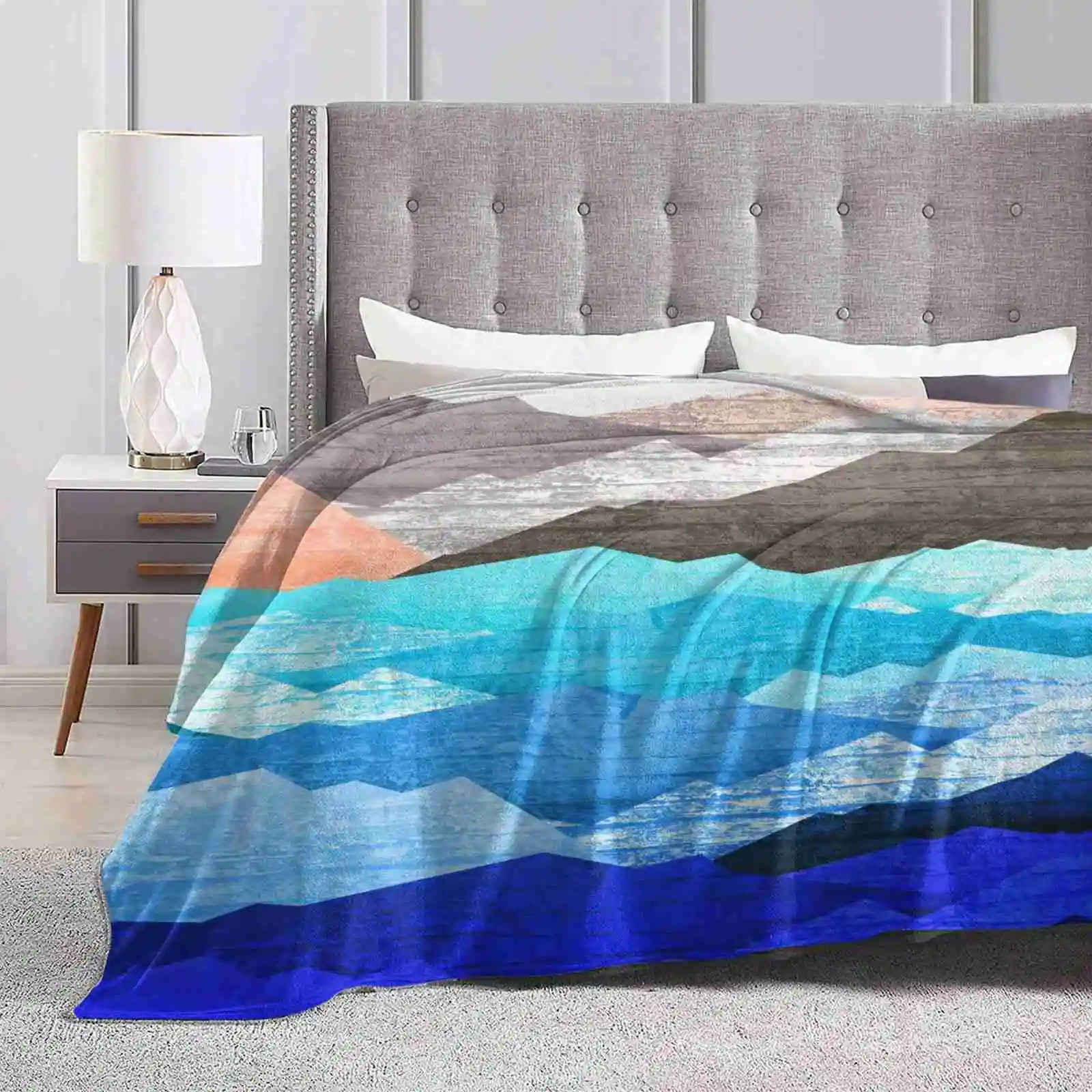 The Mountains And The Sea New Selling Custom Print Flannel Soft Blanket Waves Hills Mountain Range Vector Texture Stone