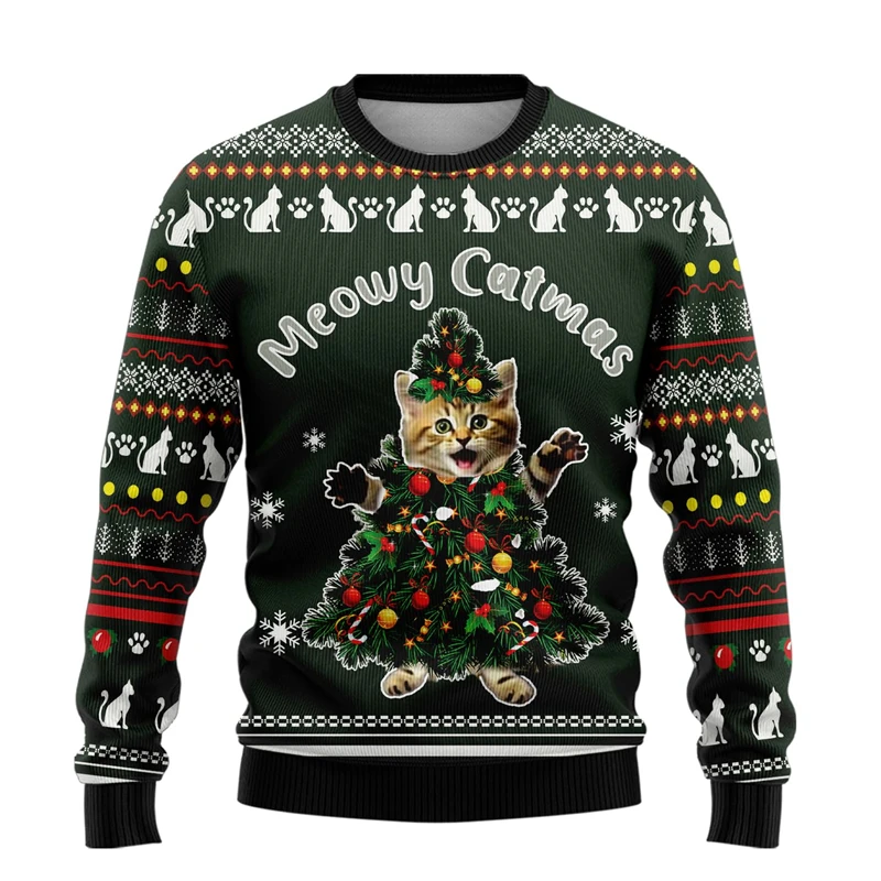 

Cute Cat Graphic Ugly Christmas Sweater For Women Clothing Funny Kitties Sweatshirt Fashion Mens Pullovers Casual Tracksuit Tops