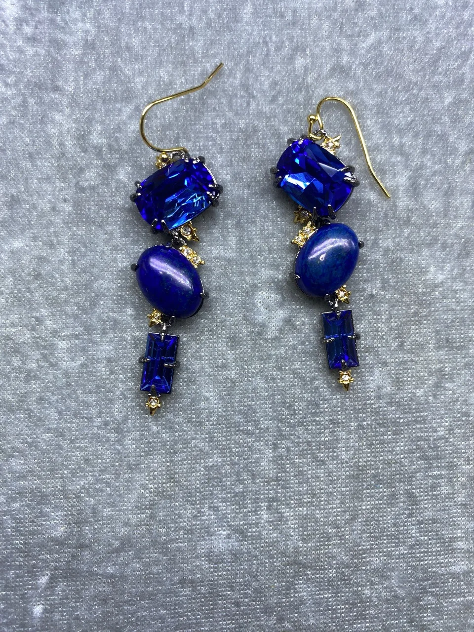 Genius Designer Original Design Copper-plated Gold-plated Two-color Gemstone Lapis Lazuli Earrings