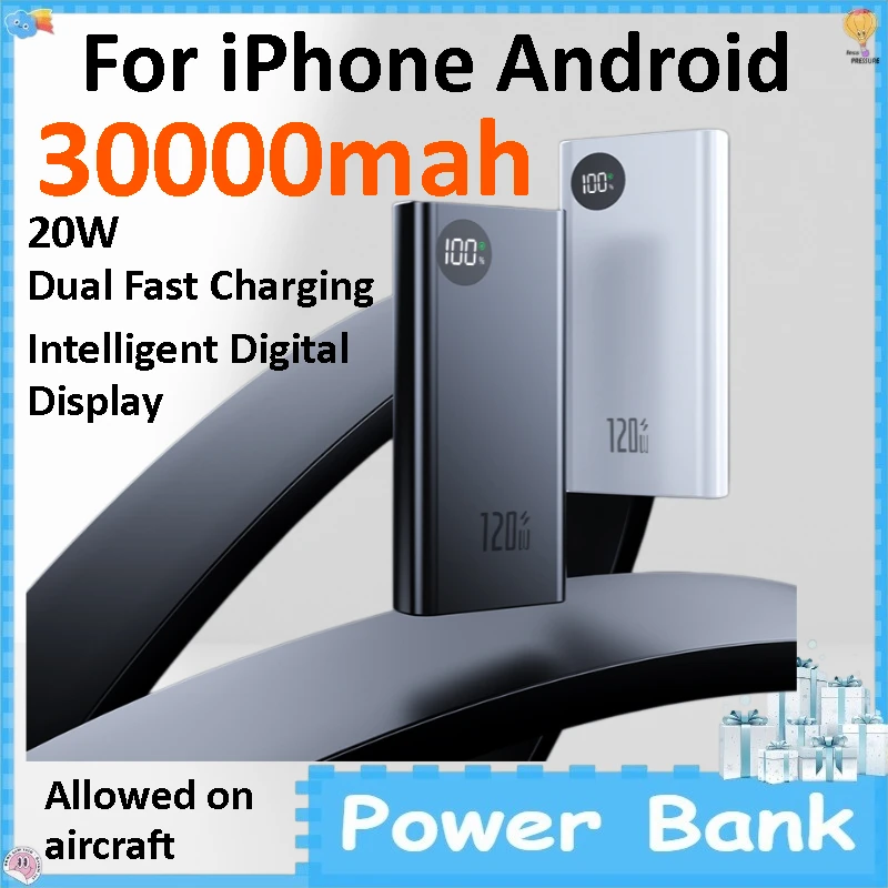 

30000mAh Large Capacity Power Bank Super Fast Charging Ultra Thin Portable External Battery for IPhone Android