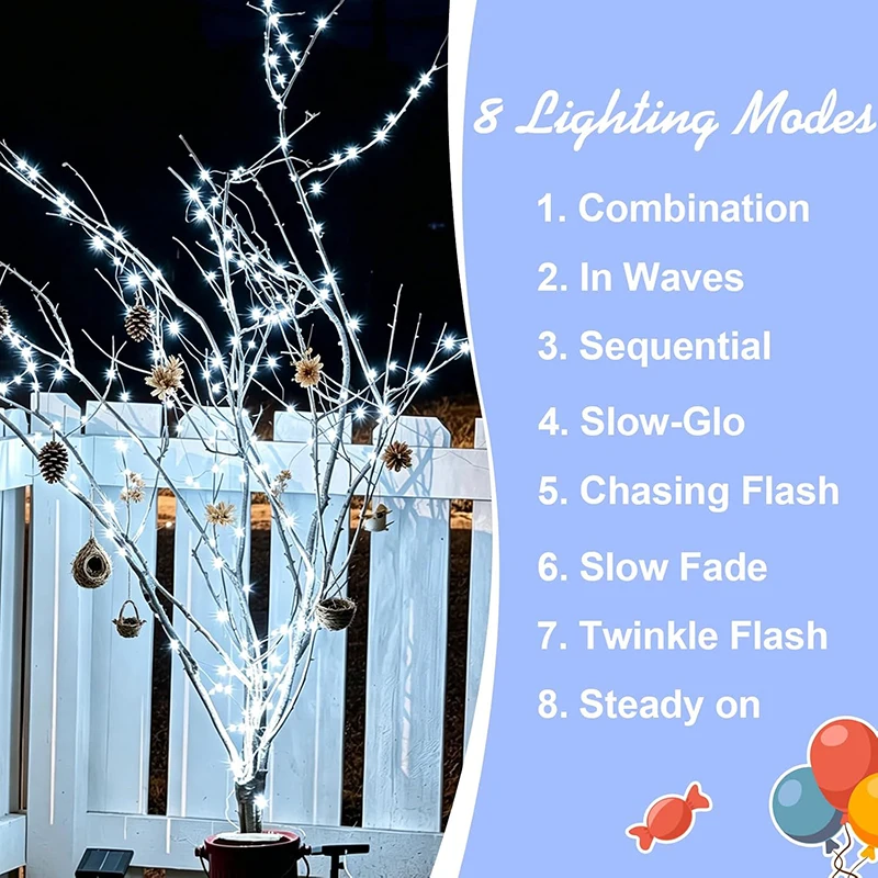Christmas Decor 8 Mode Twinkle Garland Lights Solar String Lights Outdoor Garden LED Waterproof Fairy Light for Tree Patio Party