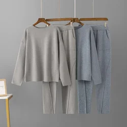 Autumn Winter Sweater Tracksuits 2 Piece Loose Set Knit Loose Pullovers Sweater + Harem Pants Suits Trousers Women 2-piece Sets