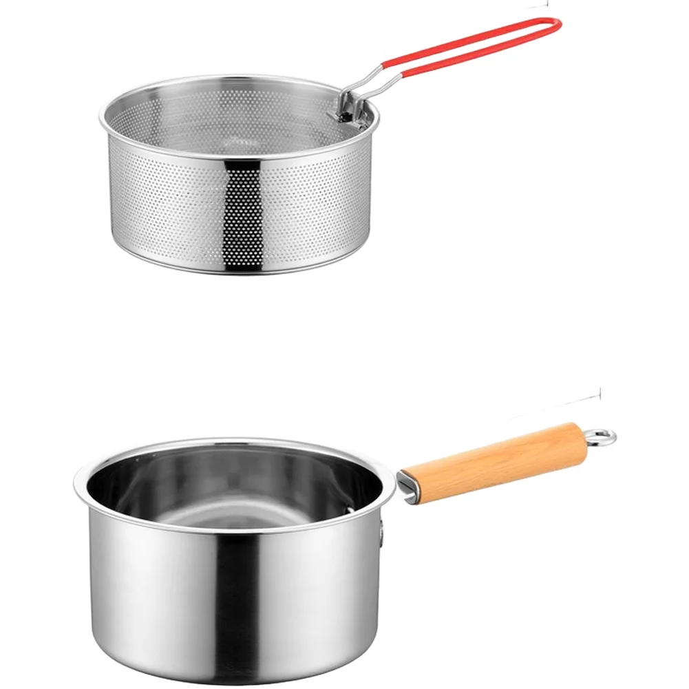 Stainless Steel Frying Pot 20x18x10.5cm with Clear Lid No Coating 304 SS for Baby Food Blanching and Straining
