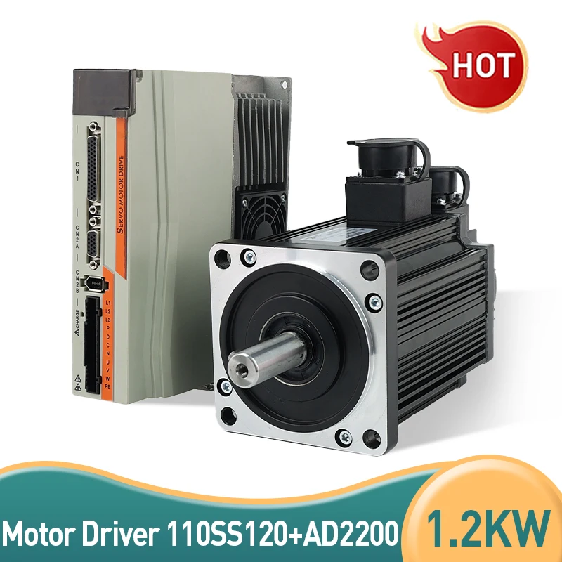 

110SS120-6020 5N.m 6.0A AC200-220V ASD2200 Servo Drive + 3M Cable CNC Medical Instruments Equipment AC Servo Motor Kit 1.2KW