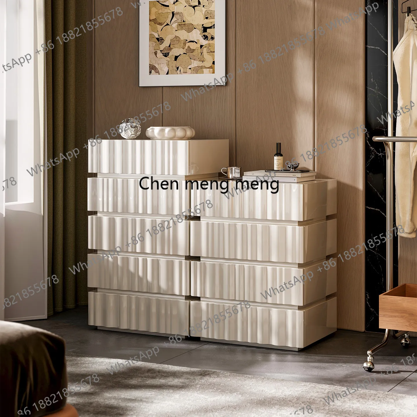 Bedroom simple modern living room floor-to-ceiling bedside locker four-layer storage cabinet solid wood