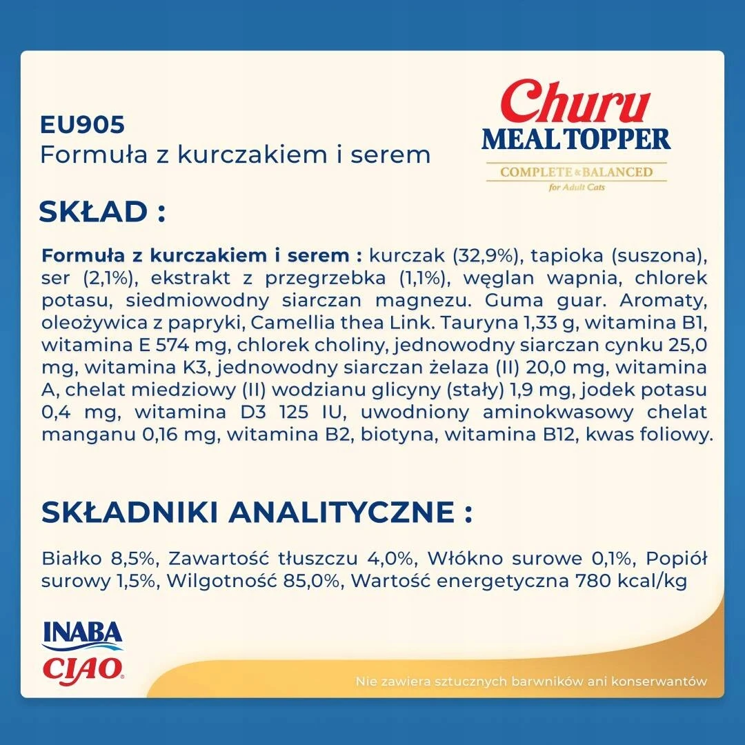 Zdjęcie 7: Inaba Cat Meal Topper 4X14G (56G) Przysmak Dla Kota Pasta Kurczak Z Serem