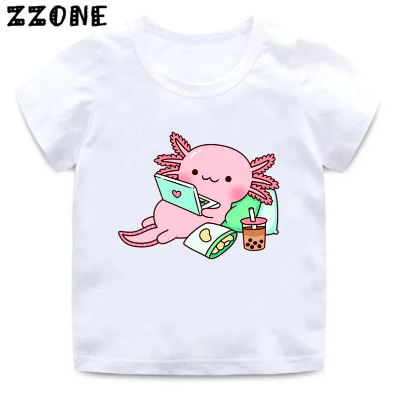 Hot Sale Relax Axolotl Cartoon Kids T-Shirts Cute Girls Clothes Baby Boys T shirt Summer Short Sleeve Children Tops,ooo2315