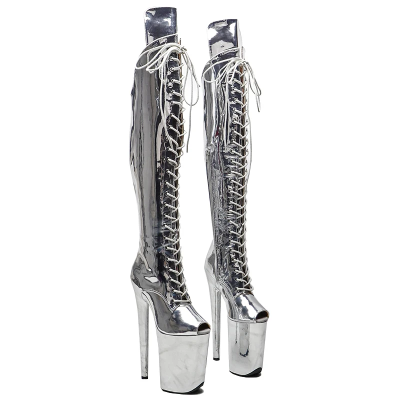 

Leecabe 23CM/9inches Shiny PU Upper open toe Fashion trend platform High Heel stripper heel Pole Dance boot